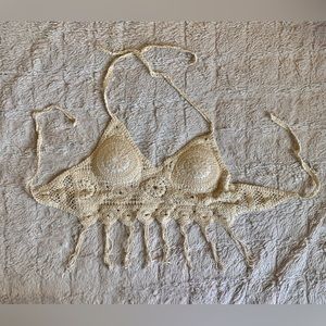 Light Beige Colored Knit Tie Around Crop Top